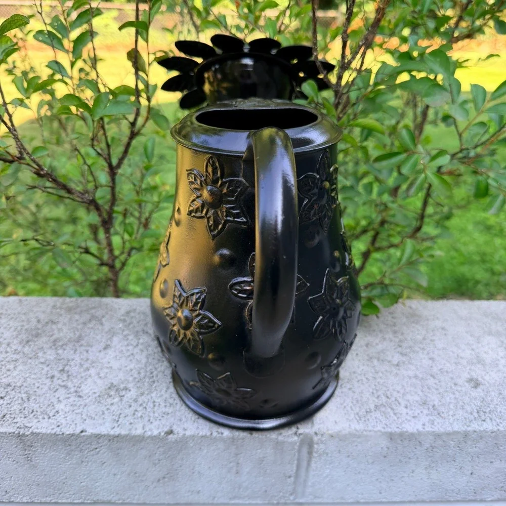 MacKenzie-Childs Black Metal Sunflower Watering‎ Can Embossed Floral *READ*